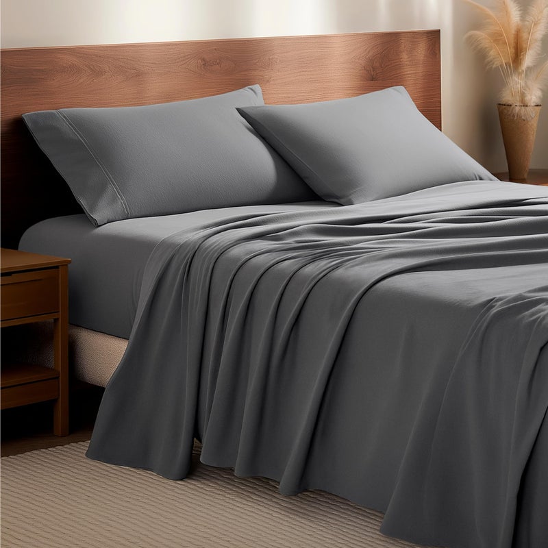 Bare Home Flannel Sheet Set 100% Cotton, Velvety Soft Heavyweight - Double Brushed Flannel - Deep Pocket (Queen, Grey) - Image 1